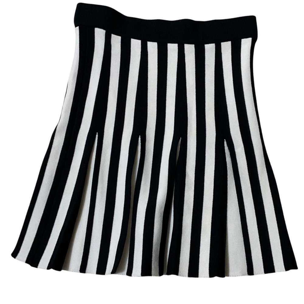 Zara Striped Skirt Womens Small Black White Excellence Vertical Stripe Knit Mini